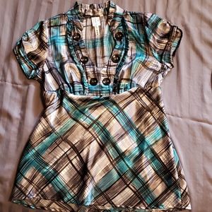 Plaid silky blouse